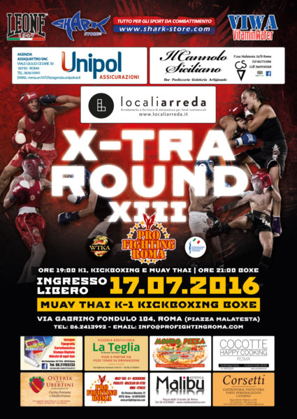X-Tra Round 13, galà sport combattimento K1 Kickboxing e Pugilato organizzato da Pro Fighting Roma e Shark Store